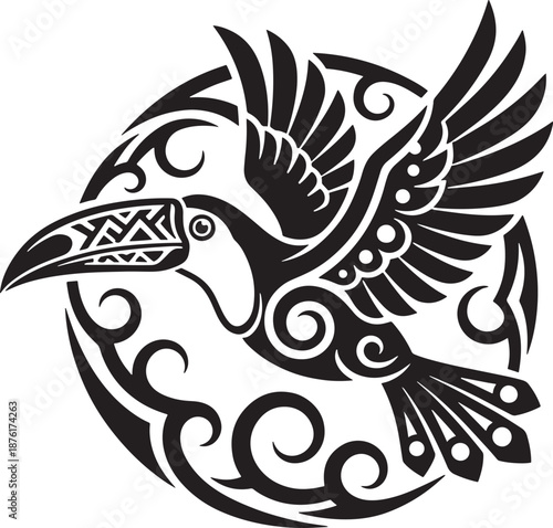 Vector illustration Decorative Tribal Toucan Bird Illustration Polynesian and Maori Style Circular Pattern