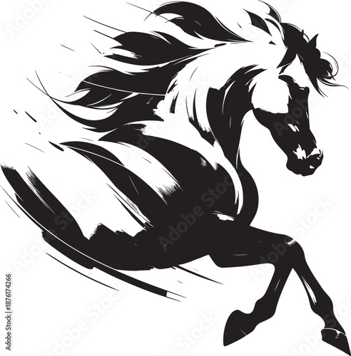 Vector illustration Artistic Brush Stroke Illustration of a Galloping Mustang Horse Speed and Motion Concept