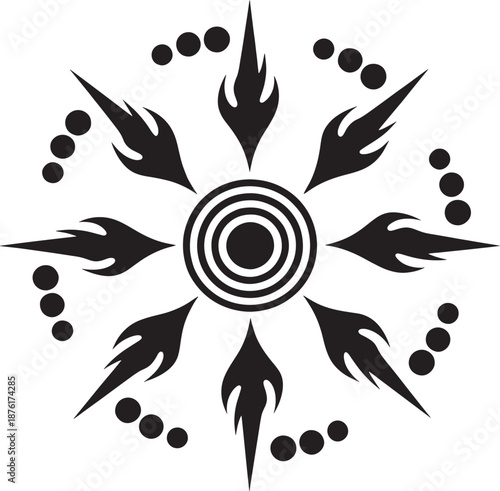 Vector illustration Abstract Geometric Sun and Mystical Eye Symbol Tribal Spiritual and Esoteric Design