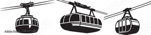 Vector illustration Modern Cable Car and Gondola Transportation Icons Mountain Resort and Tourism Symbols