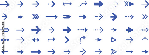 Collection of blue directional arrows on white background