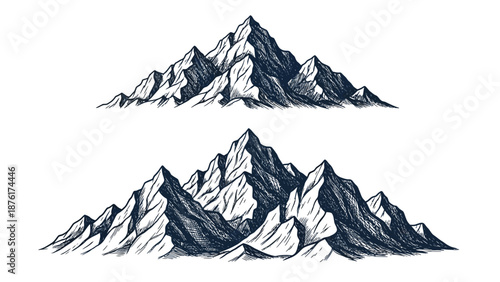 Hand-drawn mountain range illustration with twin peaks in sketch style