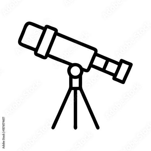 Telescope in minimalist design with black outline on white background  