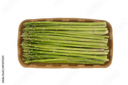 Bunch of fresh green asparagus isolated on white background. Fresh sprouts of asparagus isolated on white