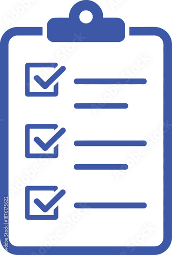 Blue clipboard with three checked tasks checklist mark