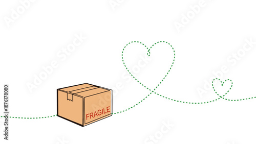 Minimal continuous line parcel icon with abstract return path symbolizing sustainable global logistics