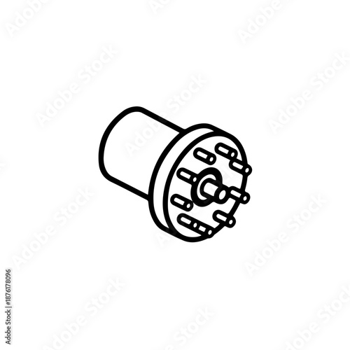 isometric 3D icon of an axial piston pump, featuring the cylindrical block and protruding pistons. A professional technical illustration for hydraulic system documentation and industrial machinery
