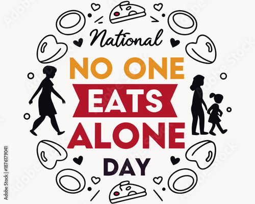 National No One Eats Alone Day Vector Illustration, Friendship and Inclusion at Mealtime Graphic