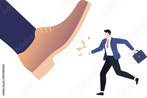 Bankruptcy and insolvency. businessman big foot kicking a little men. 