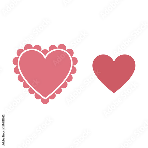 Two decorative hearts with scalloped edges and different shading presented on a clean white background