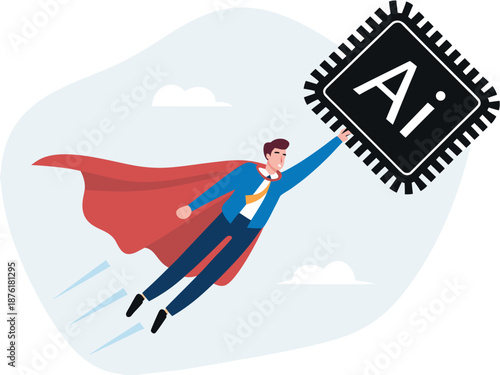 Superman, artificial intelligence and arrow, AI chip stock market rose. 