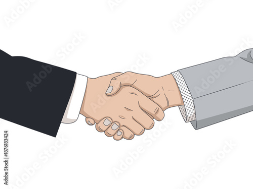 Professional business handshake illustration symbolizing successful agreement, partnership, and mutual trust. This vector graphic conveys collaboration, deal closing, and the start of new ventures
