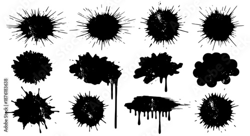 Collection Of Abstract Black Ink Splatters And Drip Stains Representing Creative Artistic Expression And Messy Textures