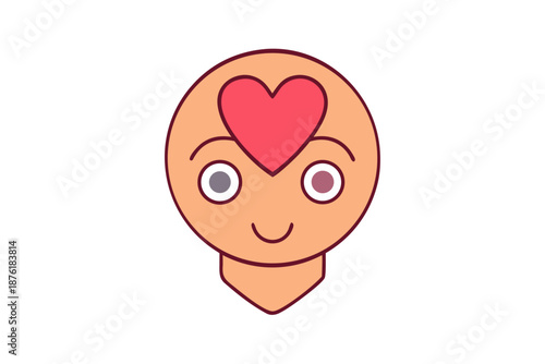 Human head outline with heart symbol inside, abstract mental health concept, love and care illustration, creative thinking symbol, emotional wellbeing icon, minimalistic line art design