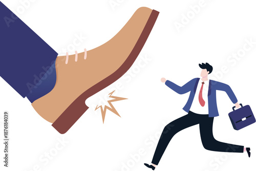 Bankruptcy and insolvency. businessman big foot kicking a little men. 