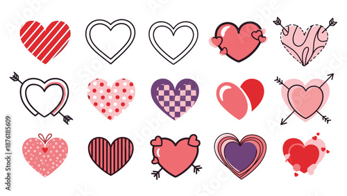 Collection of various heart shapes and designs for love and romance