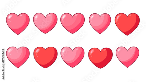 Collection of pink and red hearts symbolizing love and affection