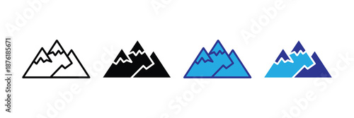 Vector illustration icon collection of mountain range icons in various colors and styles