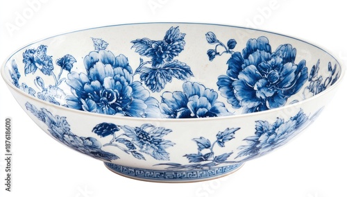 Blue and White Porcelain Bowl with Floral Design