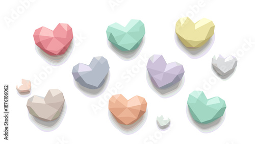 Colorful heartshaped candies scattered
