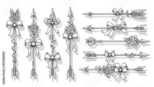 Set of decorative christmas ornaments and bows for holiday decoration