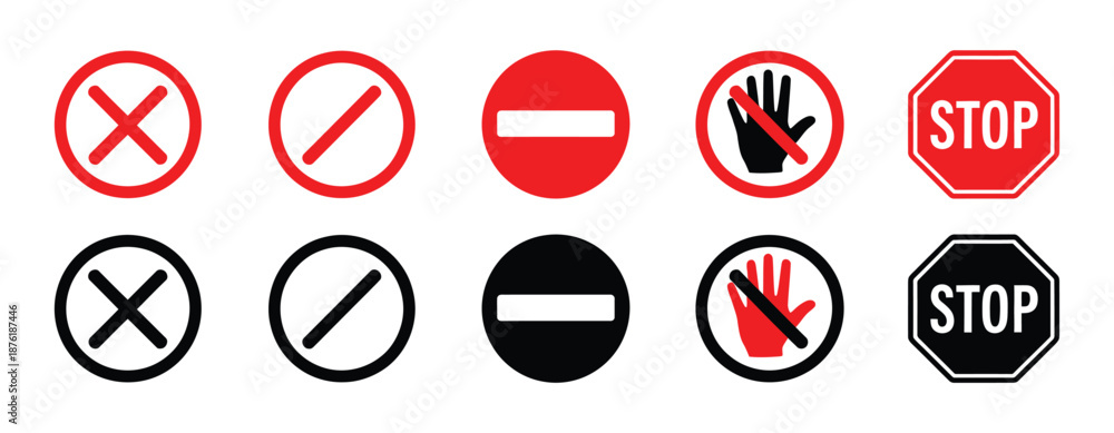 Εκτύπωση καμβά Vector illustration icon collection of various prohibition and stop signs on for
