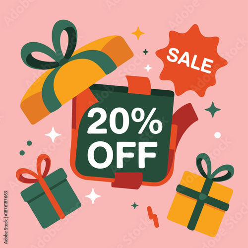 Exciting 20% off sale event with festive gift boxes and special promotions