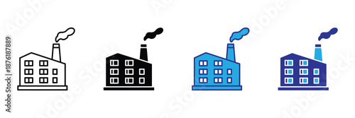 Vector illustration icon colorful factory building icons with smoke coming out of chimney in different colors