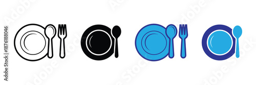Vector illustration icon collection of plate fork spoon and knife icons in various colors