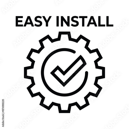 Easy install graphic featuring a black gear icon with a white checkmark inside