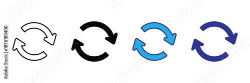 Vector illustration icon collection of circular arrow icons in different colors and styles for rotation and direction concepts