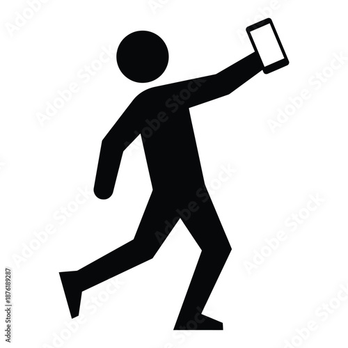 A minimalist depiction of a running person taking a photo with a smartphone