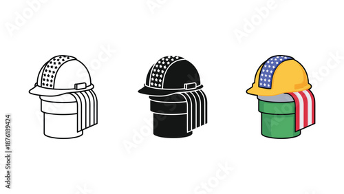 Three Construction Helmets with Patriotic hard hat