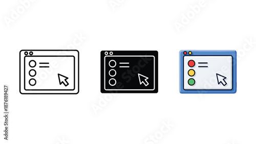 Three computer screens with different colored dots and equal signs