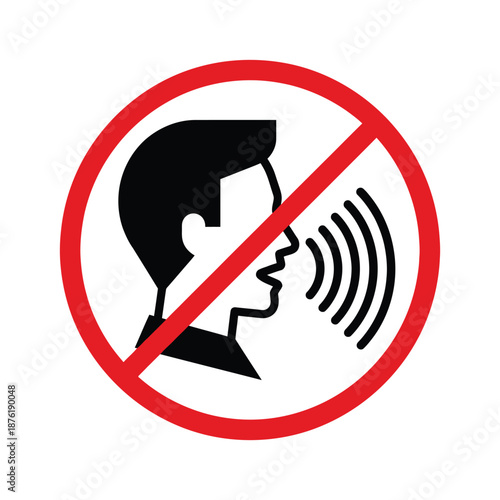 A clear prohibition sign displays a silhouette of a head with a red circle and slash