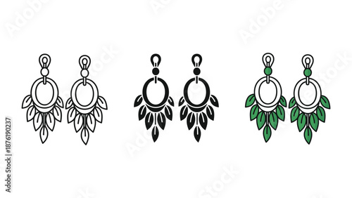 Three pairs of leaf-shaped earrings in black and green