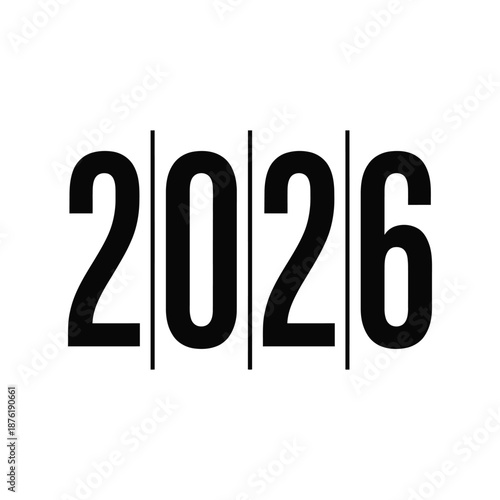 A stark white background features bold black numerals displaying the year two thousand twenty six