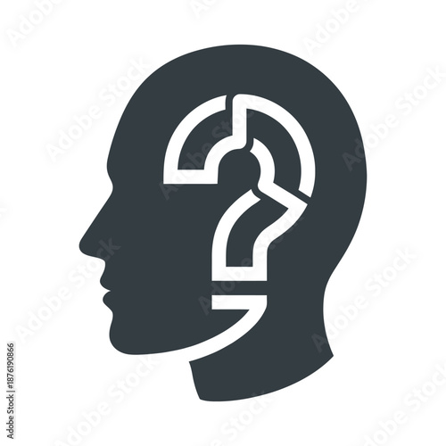 A silhouette of a human head with a question mark replacing part of the brain symbolizing uncertainty