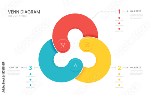 3 steps business success Venn diagram infographic chart template. 3 options presentation and icon elements.