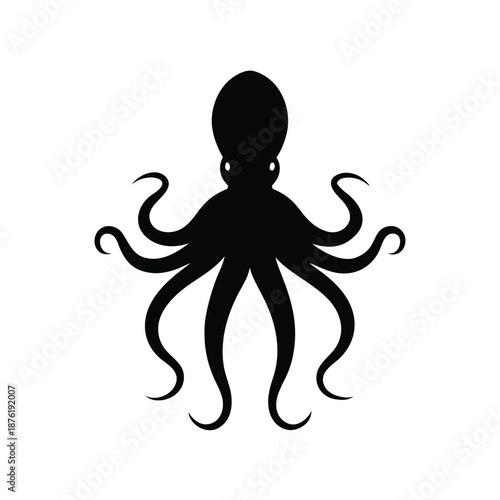 Detailed Silhouette of a Glass Octopus Isolated on Plain White Background