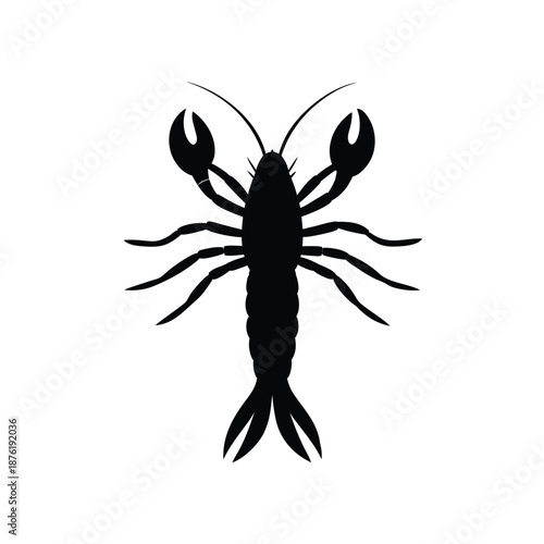 Silhouette of a Langoustine or Norway Lobster on White Background