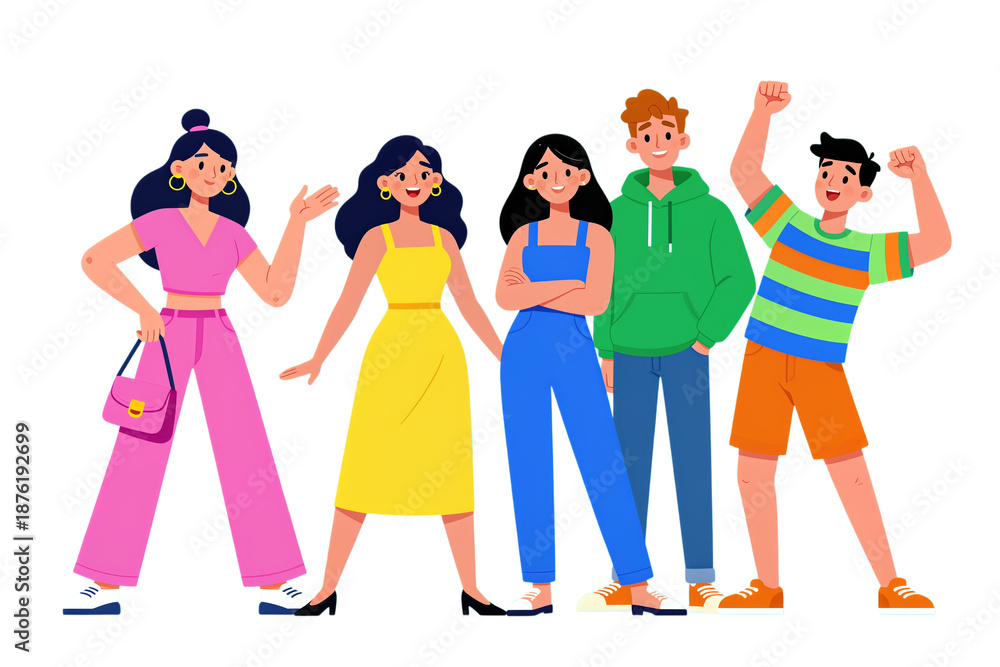 Obraz premium Group of diverse and stylish young people standing together.