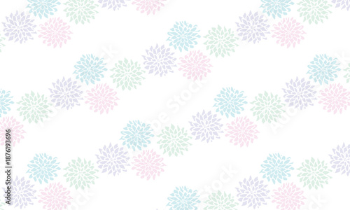 ラフな線のダリアの花柄が斜めに並ぶパステルカラーの模様