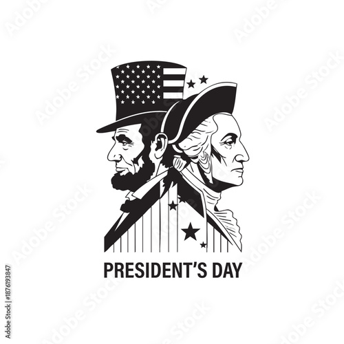 Vintage President's Day Illustration: Abraham Lincoln and George Washington Vector Art