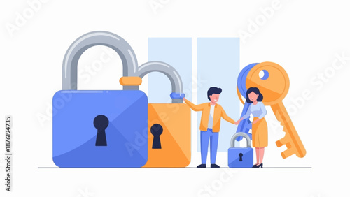 Secure access with locks and keys, people involved