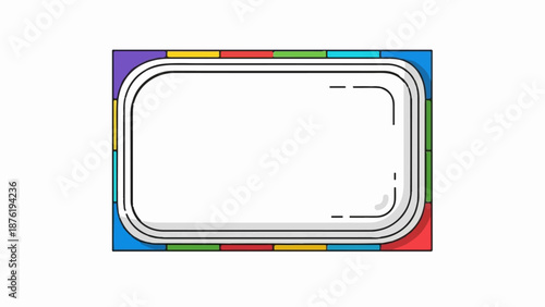 Rounded white frame with colorful blocks on edges