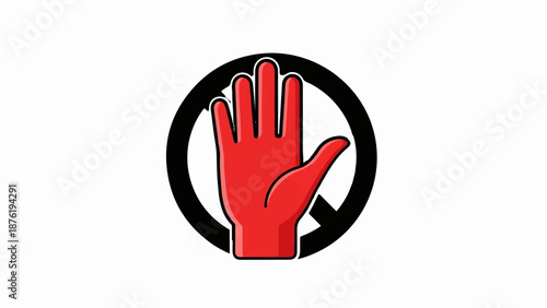 Red hand symbol within a black circle, representing a prohibition or stop
