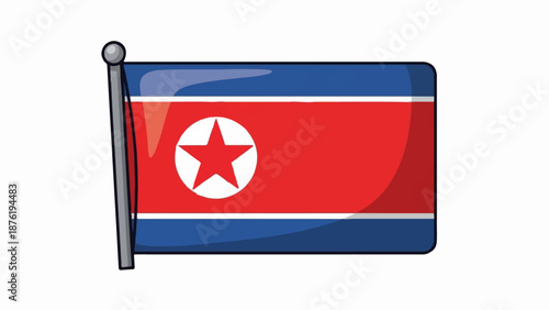 Red, white, and blue flag with a red star in a white circle