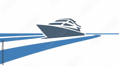 Sleek yacht glides on blue water under a white sky