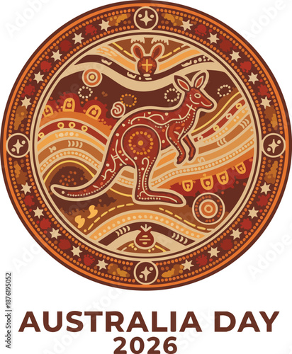 Australian aboriginal art style kangaroo emblem for australia day celebration